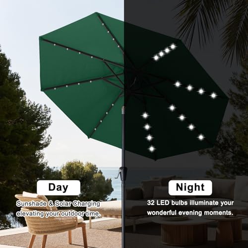 Solar Led Patio Umbrella with 32 Lights 11FT