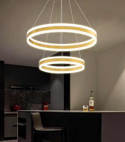 D15.7''+23.6'' Modern Ring Chandelier for Dining Room LED Dimmable Pendant Lighting for Living Room Foyer Bedroom Entryway 3000K