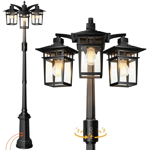 Motion Sensor Outdoor Lamp Post Light Fixture with GFCI Outlet