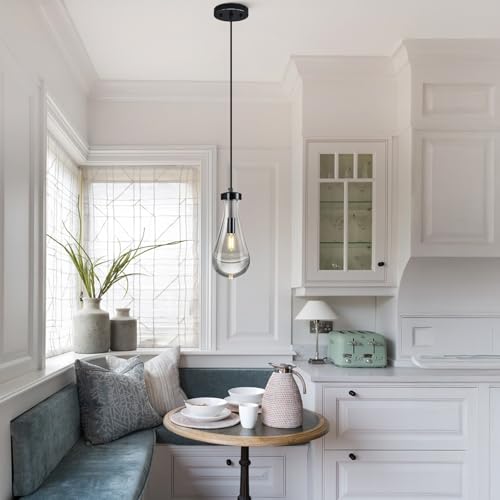 Raindrop Pendant Lights Kitchen Island Teardrop PlatingBlack Hanging Light Clear Solid Glass Pendant Light Modern Chandeliers for Dining Room Porch Corridor Living Room