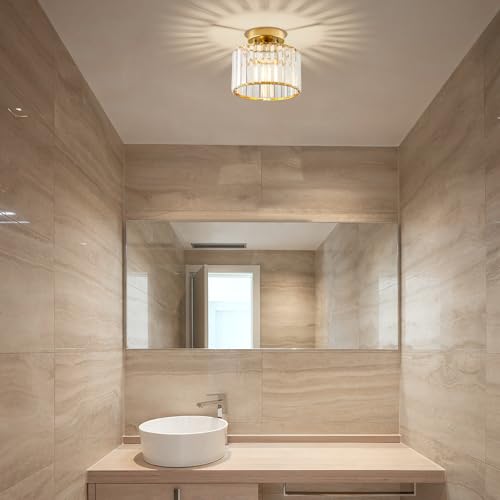 Crystal Gold Semi Flush Ceiling Light 8.66 Inch