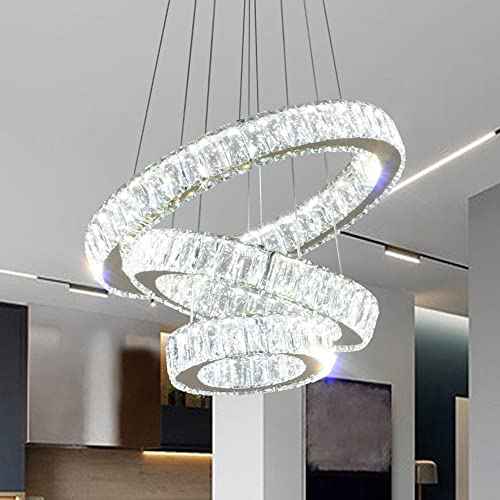 Modern LED Chandeliers Crystal Pendant Light 3 Ring Chandelier Hanging Crystal Ceiling Light Fixture Adjustable Pendant Light for Living Room Dining Room Bedroom Foyer Gold (Cool White)