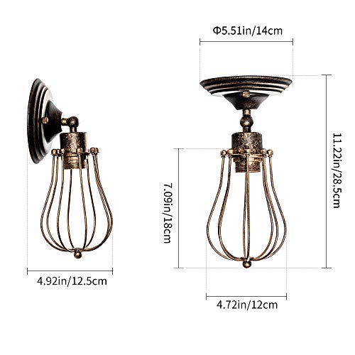 Industrial Wall Sconce Vintage Lighting Adjustable Lamp Socket Wire Metal Cage Wall Light Shade Edison Style Antique Fixture Porch Mirror