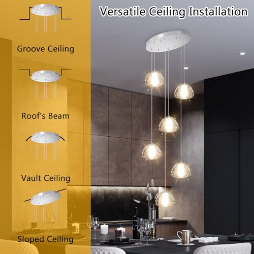 6 Lights Pendant Lighting for Entrance Modern Crystal Chandeliers LED Crystal Hanging Lights for Dining Room Bedroom Foyer Staircase Living Room 3000K