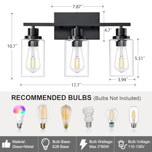 3 Light Bathroom Light Fixtures Black Vanity Light Over Mirror Modern Farmhouse Wall Lighting Sconces Rustic Industrial Wall Lamp for Bathroom