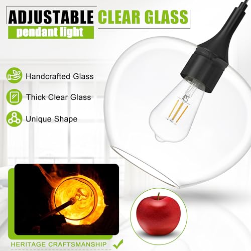 9.45in Black Pendant Lights Kitchen Island with Clear Glass Shade 1Pack