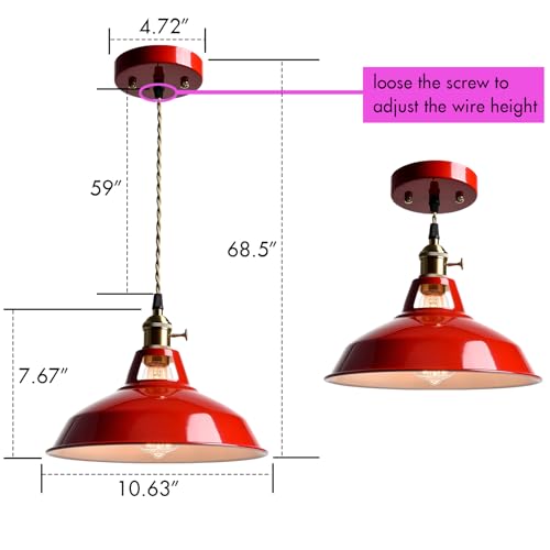 Industrial Modern Pendant Light Kitchen Island Red Metal Barn Fixture