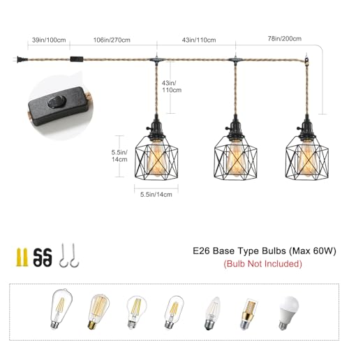 3 Light Hanging Light with Plug in Cord