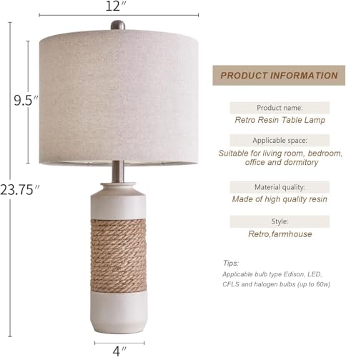 23.75" Bedside Table Lamps Set of 2 for Sleeping and Reading