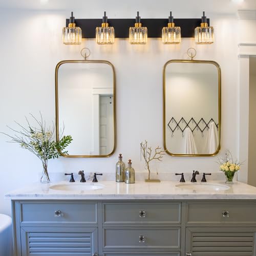 Modern Crystal Bathroom Vanity Light Black Gold 5