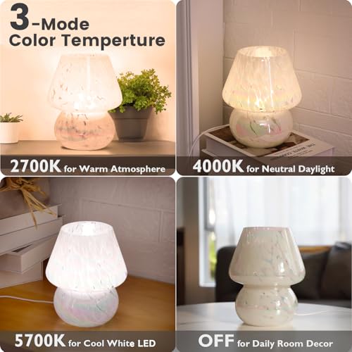 USB Plug in Mushroom Lamp Small Bedside Table Lamp with 3 Temperature LED Bulb