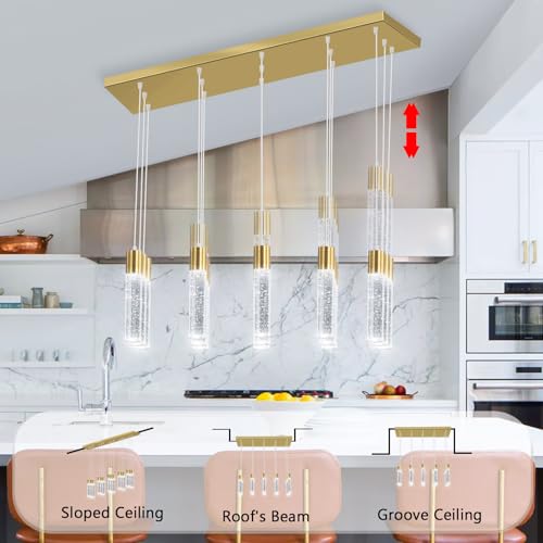 15 Lights Modern LED Pendant Lighting Fixture for Kitchen Island Crystal Chandelier Light Fixtures for Dining Room Living Room Gold