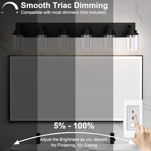 6 Light Dimmable LED Bathroom Light Fixtures in Black Finish
