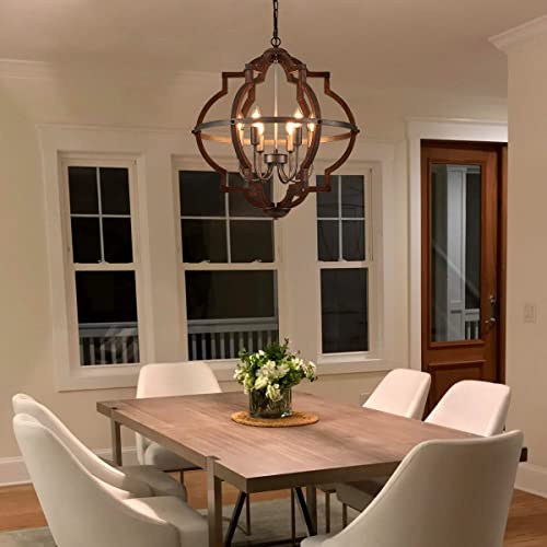 6 Light Wood Farmhouse Chandelier for Dining Room Hallway
