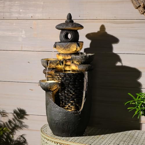 Zen Tiered Rock Water Fountain Outdoor