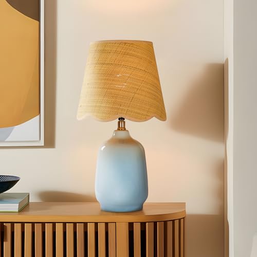19" Modern Ceramic Table Lamp for Living Room Light Bule Base Desk Lamps for Bedroom Farmhouse Bedside Nightstand Lamp End Table Lamps