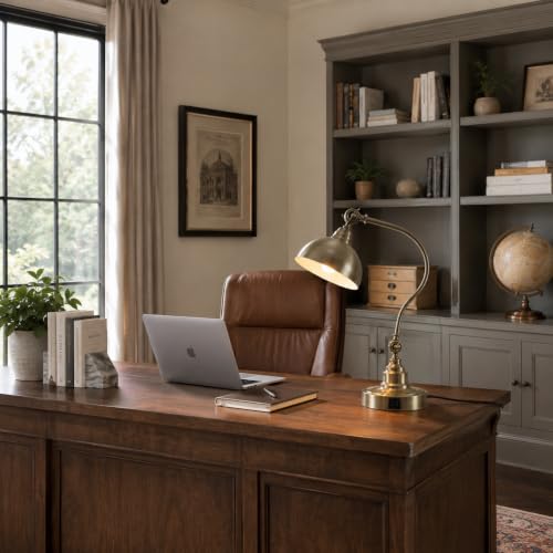 Dimmable Touch Control Antique Brass Swing Arm Desk Lamp with Charging Port