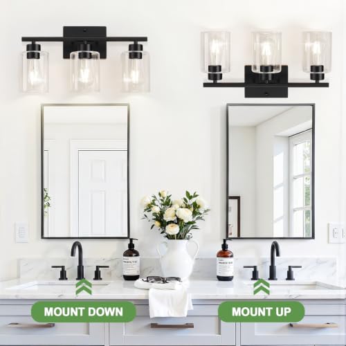 Black Bathroom Light Fixtures with Clear Glass Shades