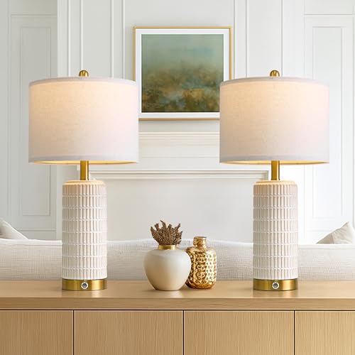 Touch Bedside Table Lamps with 2 USB for Bedroom Living Room