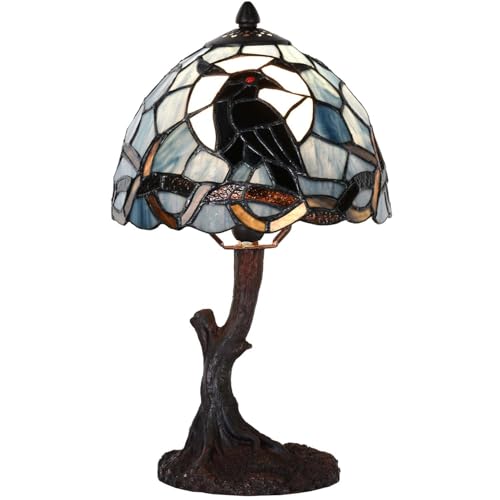 L12010 Raven Tiffany Style Stained Glass Table Lamp