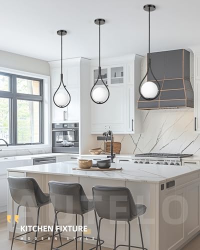 1 Light 8 Inch Glass Black Pendant Lights Kitchen Island