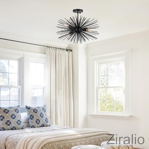 20in 4 Lights Black Sputnik Ceiling Light Fixtures Over Table