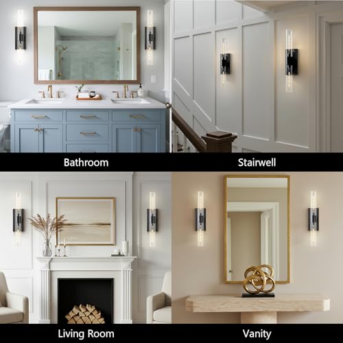 Bathroom Sconces Glass Sconces 22.8in Black Sconces Dimmable (2 Count)