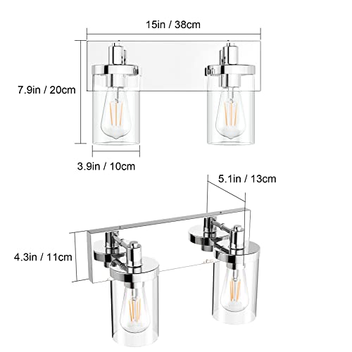 Bathroom Vanity Lighting Fixtures Chrome Vanity Light 2 Light Stainless Steel Bathroom Light with Clear Glass Shade