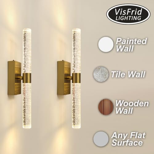 Peel and Stick on Cordless Gold Crystal Wall Sconces with Remote Set of 2