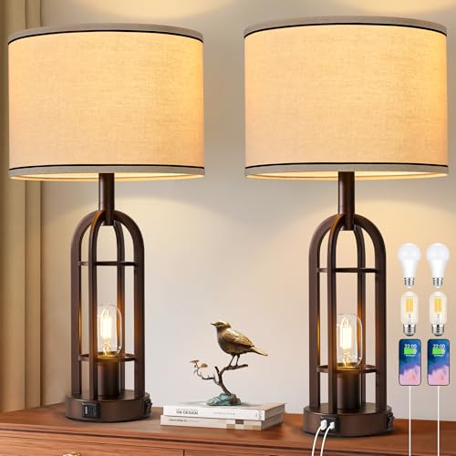 Farmhouse Table Lamps for Living Room Bedroom Set of 2