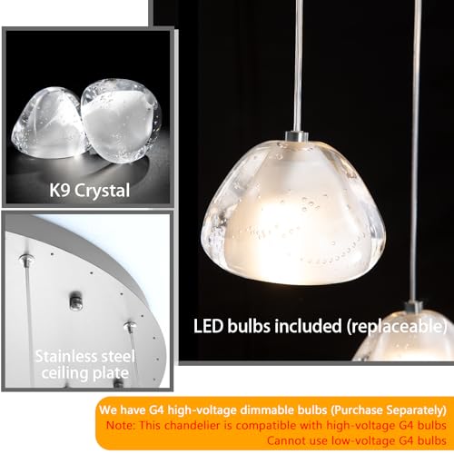 14 Light Modern Chandeliers for Entrance High Ceiling Chandelier Long Lights Fixture LED Ceiling Light Bubble Crystal for Hallway Foyer Stairwell