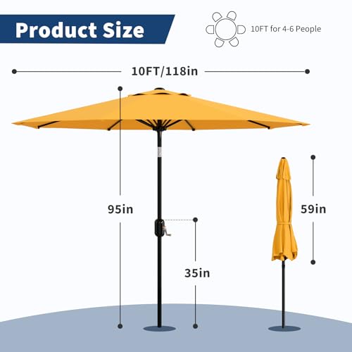 10FT Patio Umbrella 8 Sturdy Ribs Outdoor Table Umbrella