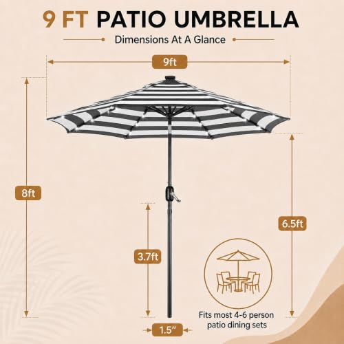 9FT Solar Patio Umbrella w