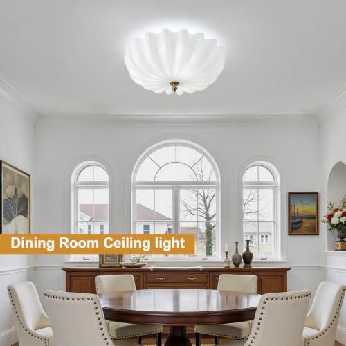 15.7in Milk Glass Ceiling Light Flush Mount Flower Shade 3 (Gold & Milk / 15.7in)