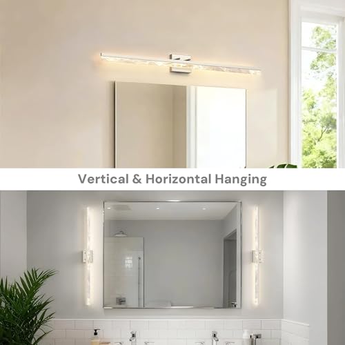48 Inch Nickel Vanity Light Bar Over Mirror Marble Acrylic 3CCT