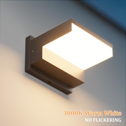 2 Pack Modern Outdoor Wall Light 3000K Aluminum LED Exterior Wall Sconces IP65 Waterproof for Patio Porch (2 Count)
