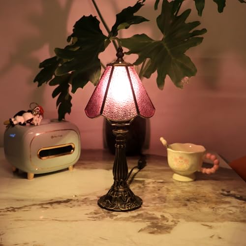 Stained Glass Table Lamp Purple Diamond Style Lamp 14 Inch