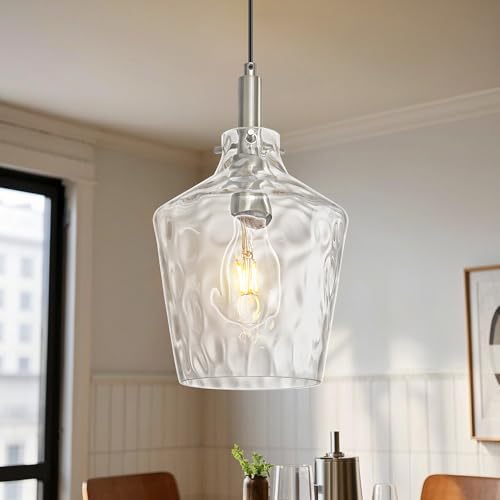 Hammered Glass Pendant Light for Kitchen Island Foyer 1 Pack Nickel 8 Inch