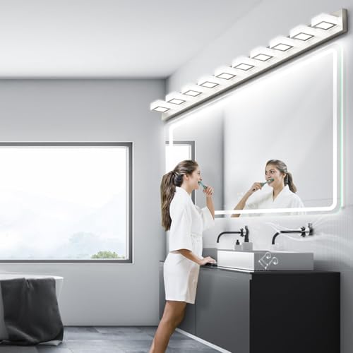 10 Light Brushed Nickel Bathroom Vanity Light Metal Acrylic Modern LED Bathroom Lighting Over Mirror