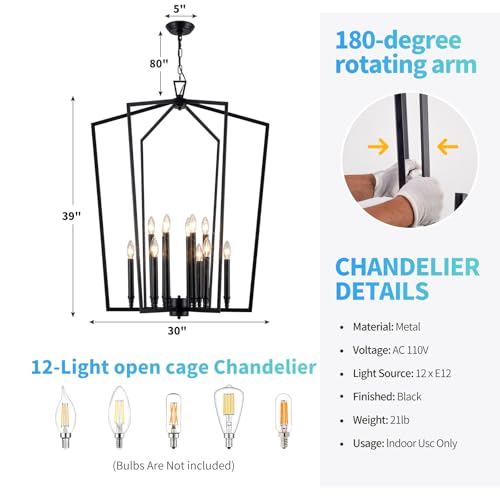 Modern Large Black Lantern Foyer Entryway Chandelier