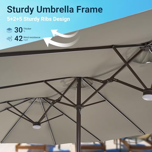 15 Ft Umbrella Outdoor Patio Solar Lights with Base