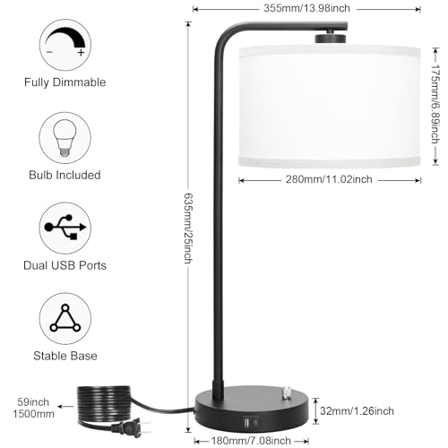 Table Lamp for Bedroom with USB C+A Ports