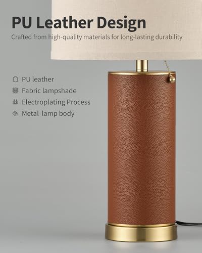 23.4" Brown PU Leather Table Lamps for Living Room Set of 2 (2 Count)