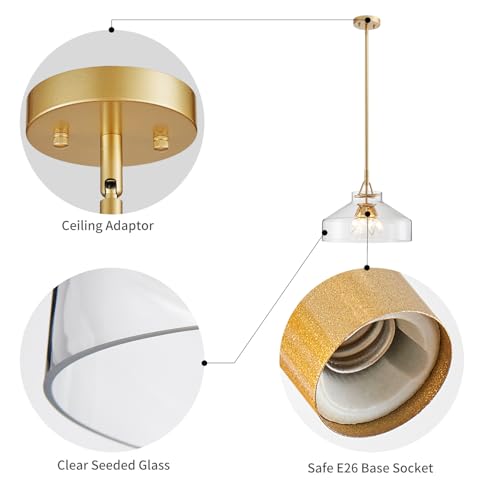 Chandelier Rustic Farmhouse Industrial Round Ceiling Pendant LED Light Fixture with Clear Glass Shades for Dining Room Kitchen Island Foyer Entryway