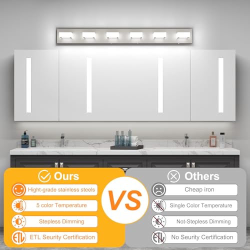 Brushed Nickel Bathroom Lights Fixtures Dimmable 5 Color Temperature Acrylic Modern Vanity Lights for Bathroom Brushed Nickel