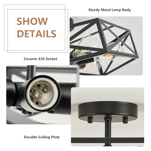 Modern Farmhouse Black Semi Flush Mount Ceiling Light 19.7 Inch (Black / 19.7 Inch)