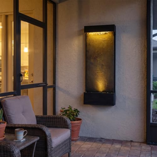 39.57 in Modern Indoor Outdoor Waterfall Fountain LEDs Resin Black