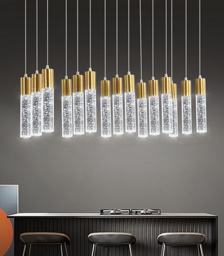 15 Lights Modern LED Pendant Lighting Fixture for Kitchen Island Crystal Chandelier Light Fixtures for Dining Room Living Room Gold