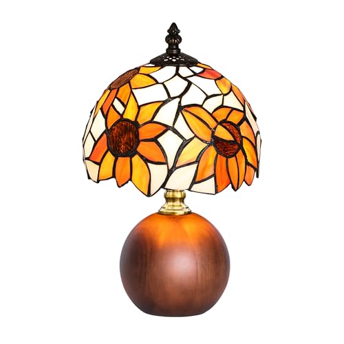 12.2" Retro Sunflower Tiffany Small Table Lamp with Wood Base