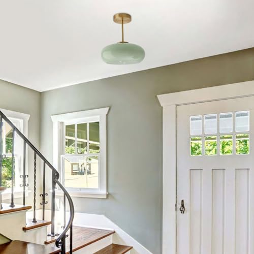 Milk Ceiling Light mid Century Modern Ceiling Light fixtures with Milk Green Glass Shade Gold Semi Flush Mount Ceiling Light